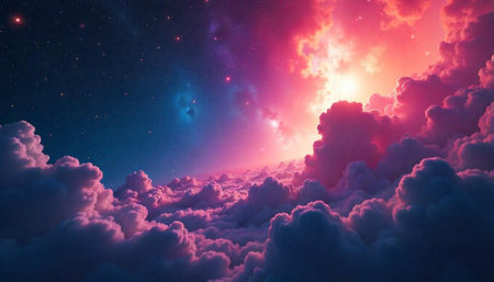 Dreamy sky landscape with clouds and starlight effects