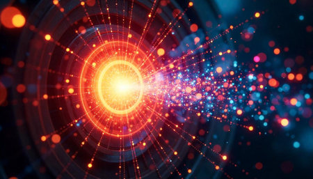 Abstract burst of energy emanating from technological structure center