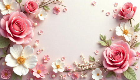 Delicate floral background with roses, daisies and small blossoms