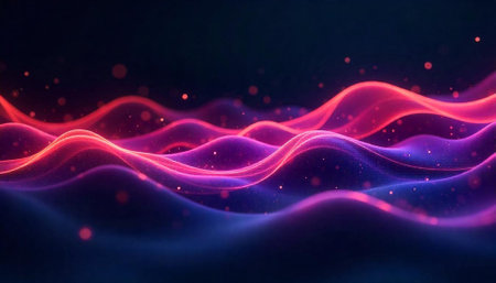 Abstract glowing waves background with blurred bokeh lights effect