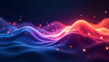 Abstract flowing colorful waves with bokeh lights background image
