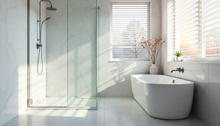 Modern minimalist bathroom showcasing white marble and elegant design