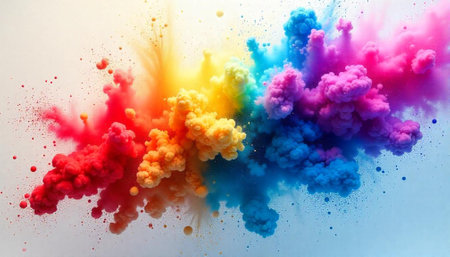 Colorful abstract cloud explosion against a bright white background