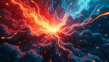 Abstract Energetic Background with Lightning and Cloud Effects