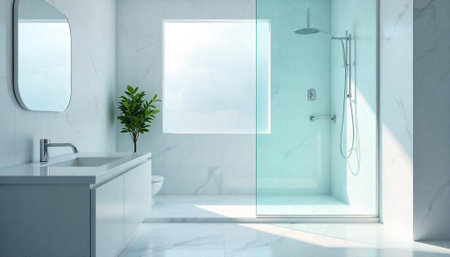 Bright modern bathroom interior with minimalist design features