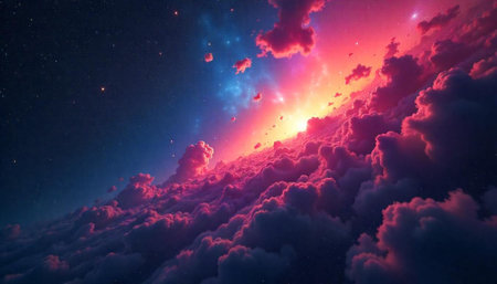 Celestial Skyscape Featuring Vibrant Clouds and Distant Stars