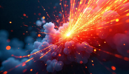 Abstract image of bright explosion with smoke and light