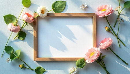 Floral frame with pastel flowers for mock-up and template