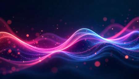 Abstract waves of light and particles on dark background
