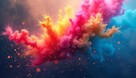 Colorful smoke explosion on dark background, vibrant abstract art