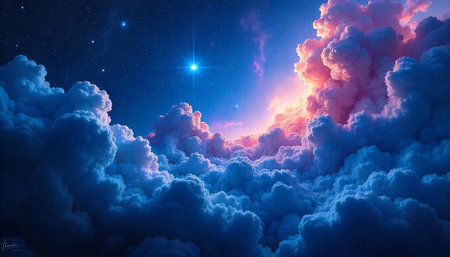 Clouds meeting a starry sky in a fantasy landscape