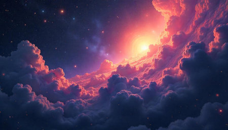 Dramatic cosmic clouds with bright star and ethereal glow