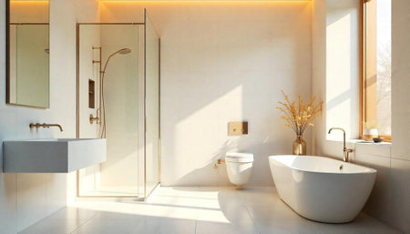 Bright and Luxurious Bathroom with Modern Fixtures and Finishes