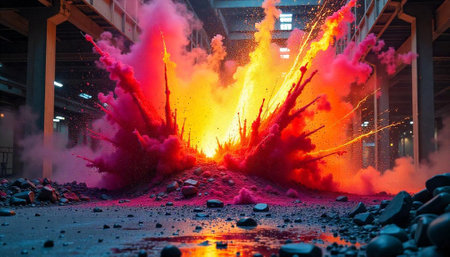 Colorful Explosion in a Warehouse Stock Image Backgroundの写真素材