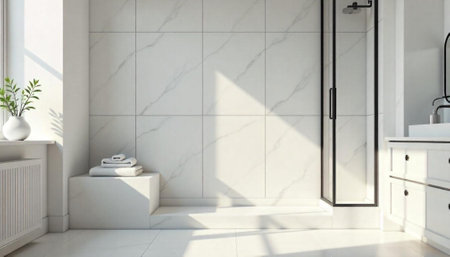 Modern bathroom interior with minimalist design and natural light