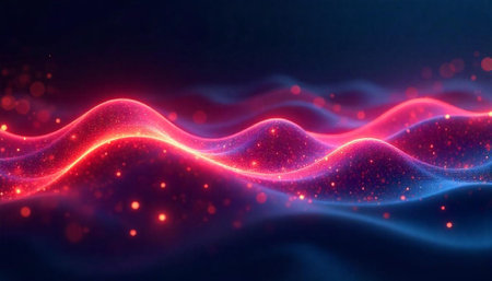 Abstract glowing wave background with light particles and bokeh