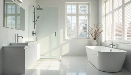 Bright modern bathroom with natural light and minimalist design