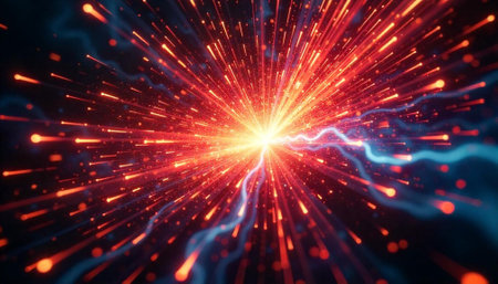 Exploding light rays representing energy and abstract data transmission