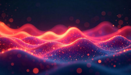 Abstract glowing wave pattern with bokeh lights background imageの写真素材
