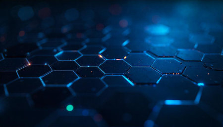 Abstract dark blue honeycomb pattern with glowing blue edges