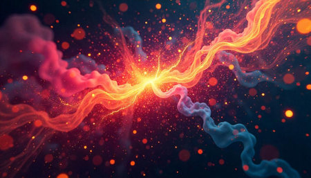 Abstract energy collision with fiery glow and smoky trailsの写真素材