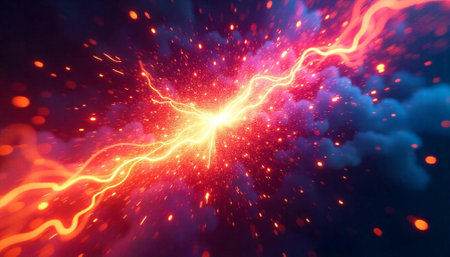Energetic lightning strikes against cosmic clouds of sparks and light