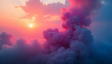Dramatic clouds at sunset in pink and blue tones