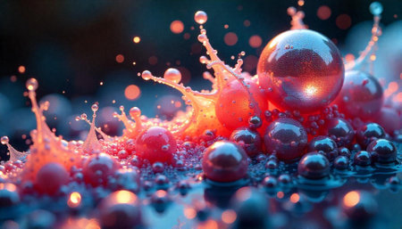 Abstract fluid spheres with reflective surface and vibrant color