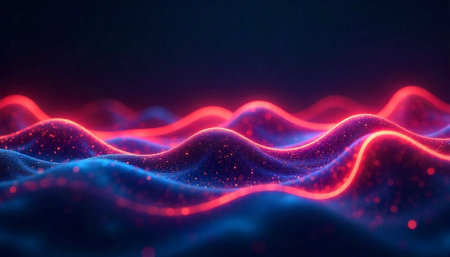 Abstract flowing red and blue light waves background