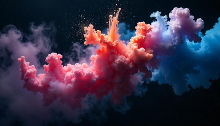 Abstract vibrant smoke cloud against dark background image designの写真素材