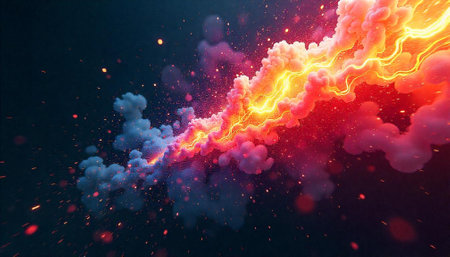 Dramatic energy cloud with lightning in vibrant colors abstractの写真素材