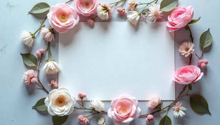 Floral frame with white space for text or imageの写真素材