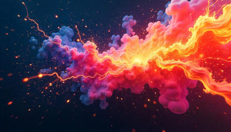 Abstract cosmic cloud with glowing streaks and particle effects