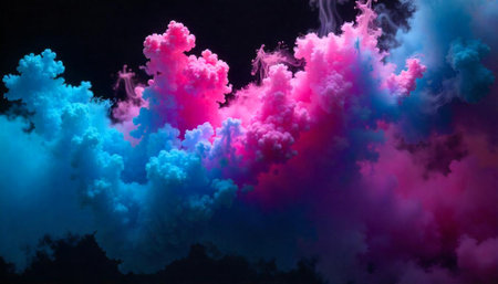 Abstract colorful smoke cloud against a dark background imageの写真素材