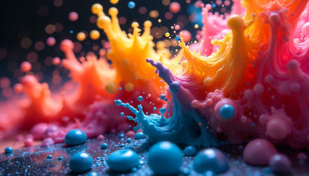 Colorful liquid collision with high-speed splash and burst