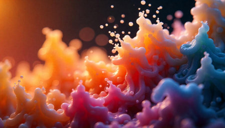 Colorful organic forms rise in a close-up abstract composition