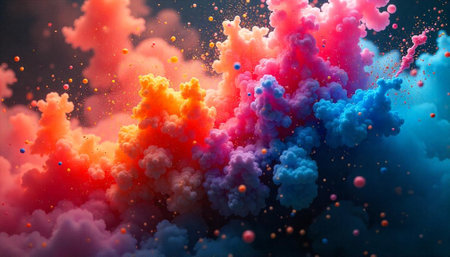 Colorful abstract cloudscape with particles and vibrant gradient tonesの写真素材