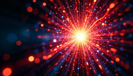 Abstract glowing light burst with bokeh lights effectの写真素材