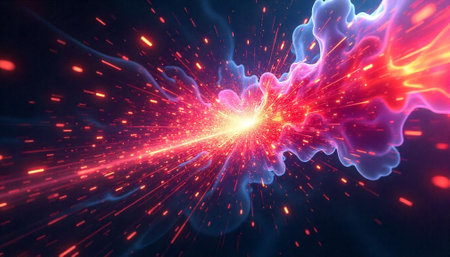 Abstract explosion of light energy in red and blue colors