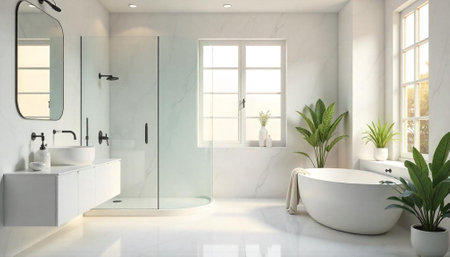 Modern bathroom interior design with minimalist aesthetic and natural light