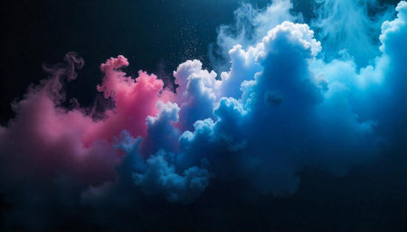 Abstract colorful smoke cloud against a dark backgroundの写真素材