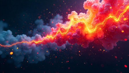 Energetic cloud with electric beam and shimmering particlesの写真素材