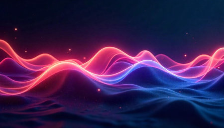 Abstract glowing waves with neon gradient in a dark space