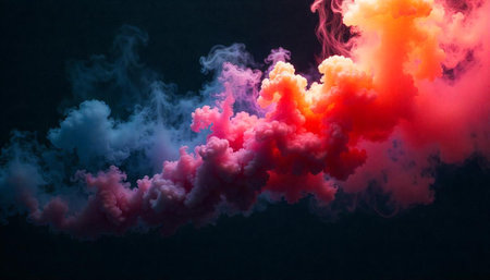 Abstract vibrant color cloud smoke against dark background imageの写真素材