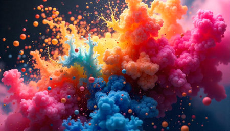Explosion of vibrant colors in abstract cloud formationの写真素材