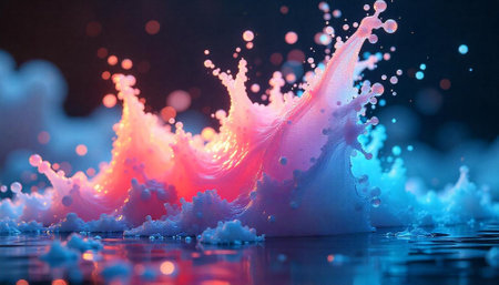Abstract splash of fluid with vibrant color gradientsの写真素材
