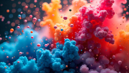Colorful abstract cloud of microparticles in fluid simulationの写真素材