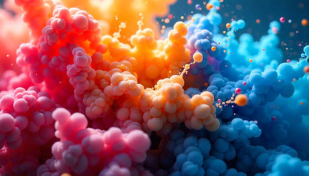 Abstract vibrant colored particles forming an organic cloud shapeの写真素材