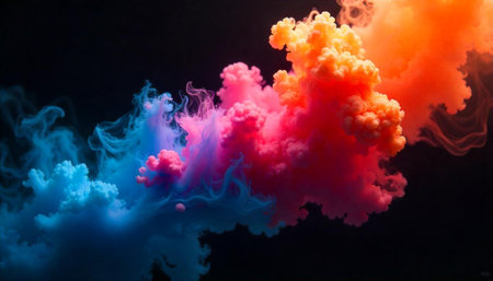Colorful smoke blending into abstract background creating visual spectacleの写真素材