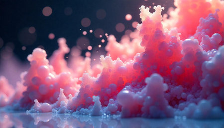 Abstract pink formations with reflections in a dreamy landscapeの写真素材